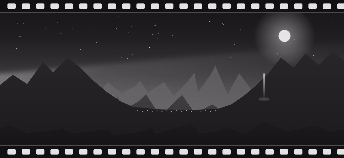 The Telluride box canyon at dusk, framed as a strip of film